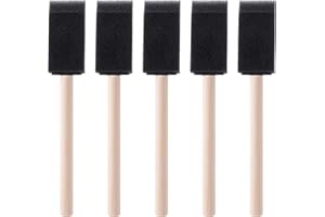 HINZIC 5 Pcs 1 inch Foam Paint Brushes Black Sponge Brushes Wood Handle Foam Brushes for Painting Varnishes DIY Craft Projects