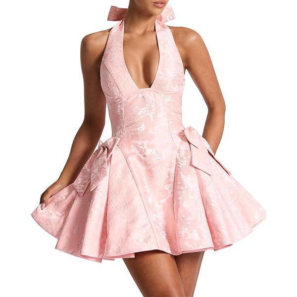 Amazon.com: Molisry Women's Jacquard Ruffle Dress Halter Neck Lace Up Bowknot Short A-Line Party Club Mini Dress Pink : Clothing, Shoes & Jewelry Amazon.com: Molisry Women's Jacquard Ruffle Dress Halter Neck Lace Up Bowknot Short A-Line Party Club Mini Dress Pink : Clothing, Shoes & Jewelry