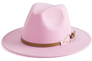 EOGIMI Fashion Women Wide Brim Fedora Floppy Panama Hat with Belt Buckle