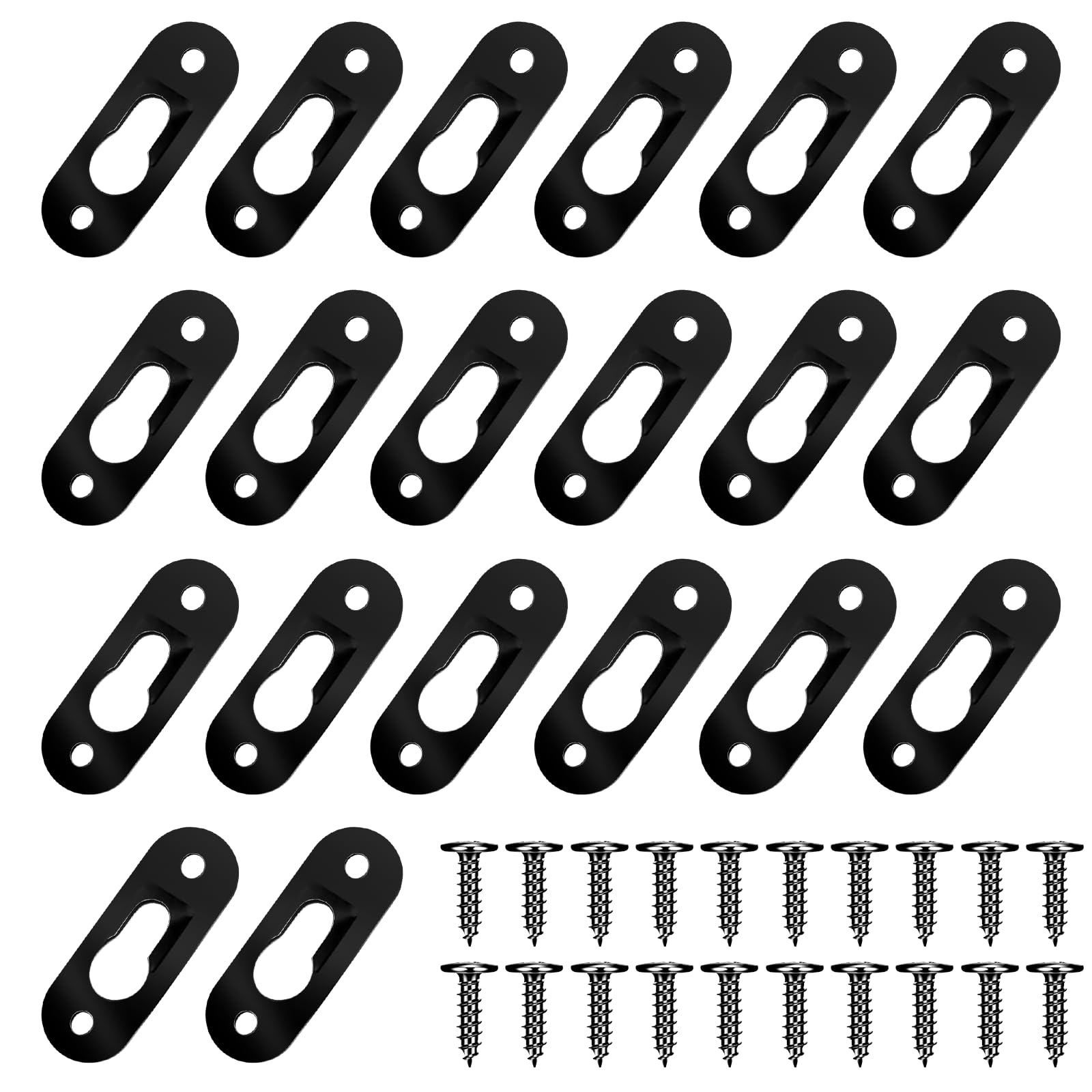 20 Pack Keyhole Hangers, 43x16mm Heavy Duty Metal Hanging Bracket Hardware Picture Fixings Wall Plate Hangers with 40 PCS Screws for Mirror Picture Frame Shelf Hangers Brackets (Black)