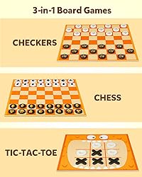 Coogam Chess and Checkers Board Game, 3-in-1 Tic