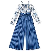 HIHA Girls Off The Shoulder Jumpsuit Pleated Pants Set Fall Winter Outfit Size 6-12