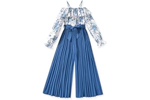 HIHA Girls Off The Shoulder Jumpsuit Pleated Pants Set Fall Winter Outfit Size 6-12