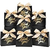 50 Pack Small Thank You Gift Bags, 4.5x1.8x3.9 Inch Mini Gift Bags with Ribbon, Baby Shower Favor Bags, Black Thank You Bags, Party Favor Bags for Candy, Wedding, Bridal Showers, Birthday