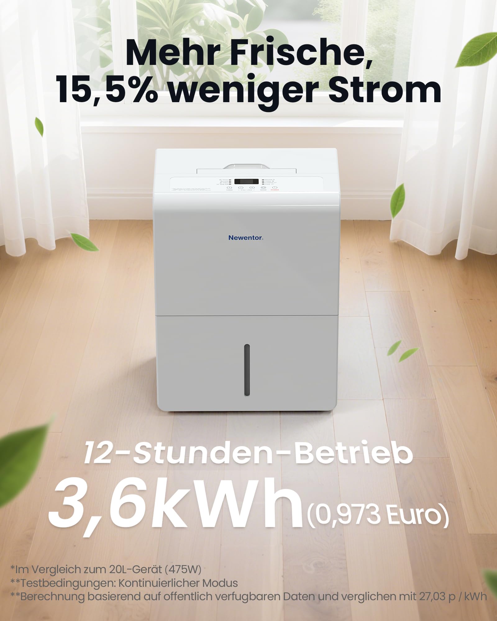 Newentor Luftentfeuchter 25L/24h, Für 215m³/80m² Räume - 3 fache Geräuschreduktion - Stromsparender Chip - Einfache Bedienung - 10 J. Gar. - Mit 1M Ablaufschlauch&Abnehmbarem Filter, Timer 4