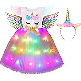 Ekoropshop Girls Unicorn Costume LED Light Up Unicorn Dress Up Birthday Gifts Princess Dress for Halloween Party 3-8Years