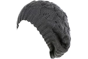 BE YOUR OWN STYLE BYOS Women Mid-Weight Slouchy Leafy Cutout Crochet Soft Knit French Beret Hat