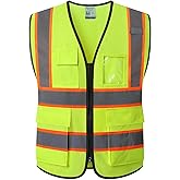 Ekkosafety Reflective Mesh Safety Vest for Men Women with 5 Pockets and Zipper Front High Visibility Mesh Vest Hi Vis Construction Work Vest,Meets ANSI/ISEA Standards(EK175-Yellow-S)
