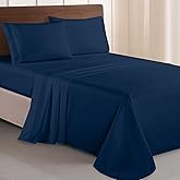 Elegant Comfort Luxurious 1500 Premium Hotel Quality Microfiber Three Line Embroidered Softest 4-Piece Bed Sheet Set, Wrinkle and Fade Resistant, King, Navy Blue