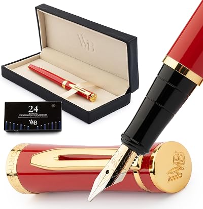 Wordsworth & Black Fountain Pen Set 18K Gold Nib Crimson Red Gift Box
