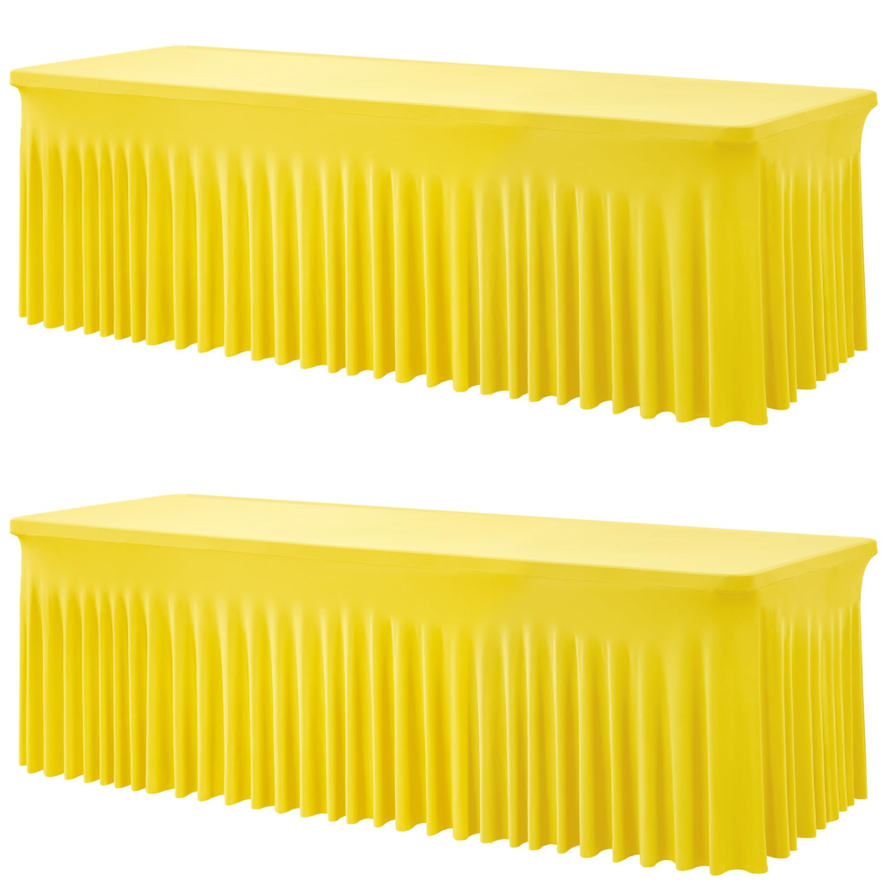 Photo 1 of 2 Pack Yellow Spandex Table Clothes for 8 Foot Rectangle Tables, Wrinkle Free Lemon Fitted Tablecover 8ft Stretchy Tablecloths with Skirt for Parties Weddings Birthday Banquet Baby Shower