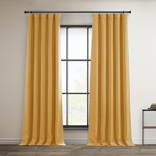 HPD Half Price Drapes - Faux Linen Curtains for Living Room (1 Panel) - 50W X 120L - Textured Room Darkening Curtains for Bedroom 120 Inches Long - Drapes for Home Decor, Dandelion Gold