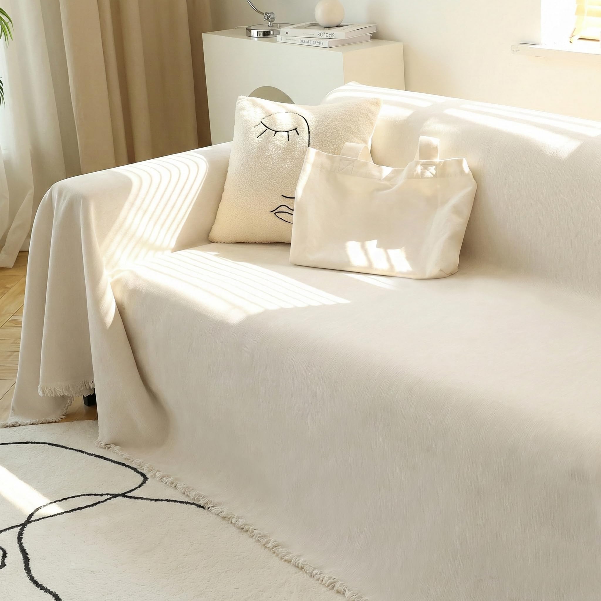 Photo 1 of MEETSKY Couch Cover Sofa Covers Couch Covers for 3 Cushion Couch Sofa Pet Friendly, L Shaped Sectional Sofa Covers Washable Simply Put Sofa Throw Cover for Dogs, 91" x 134", Beige