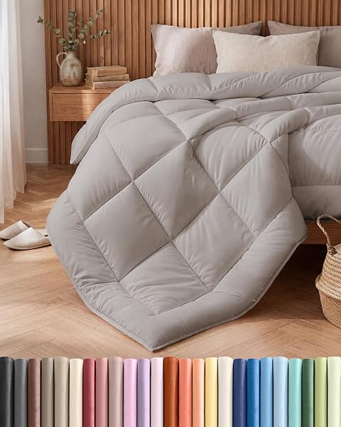 CAL KING SIZE, LIGHT GRAY ALTERNATIVE DOWN COMFORTER – WARM, LIGHTWEIGHT & BREATHABLE HOTEL QUALITY BEDDING SET FOR MEN, WOMEN, KIDS AND TEENS – ALL SEASON COOLING MICROFIBER DUVET INSERT COMFORTER