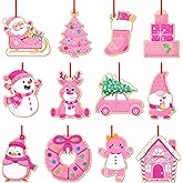 WhatSign Wooden Vintage Christmas Ornaments - 12Pcs Pink Rustic Ornaments Set for Christmas Tree Festival Hanging Decorations Gifts