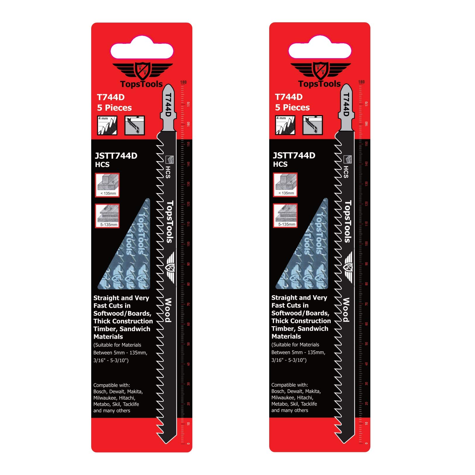 10 x TopsTools JSTT744D_2 T744D 180mmJigsaw Blades Designed for Long Clean Straight and Fast Cuts in Wood