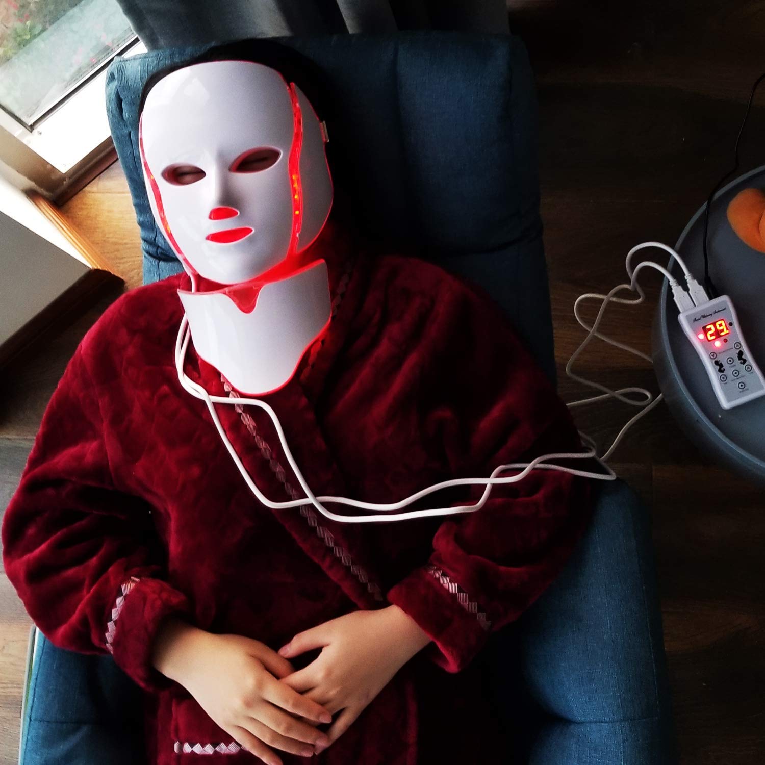 Led Face Mask with 7 Color Facial Skin Deall Mask Proven Light Therapy Acne Photon Mask (White) : Beauty