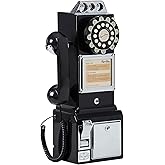 Ryan Bros. American Retro 1950's Payphone with Coin Bank Wall-Mount Corded Phone (Black)