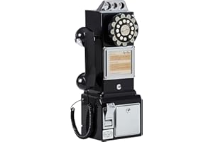 Ryan Bros. American Retro 1950's Payphone with Coin Bank Wall-Mount Corded Phone (Black)