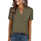 ANRABESS Womens Tops Business Casual 2026 Spring Short Sleeve Henley V Neck Shirts Dressy Work Blouse Summer Trendy Clothing