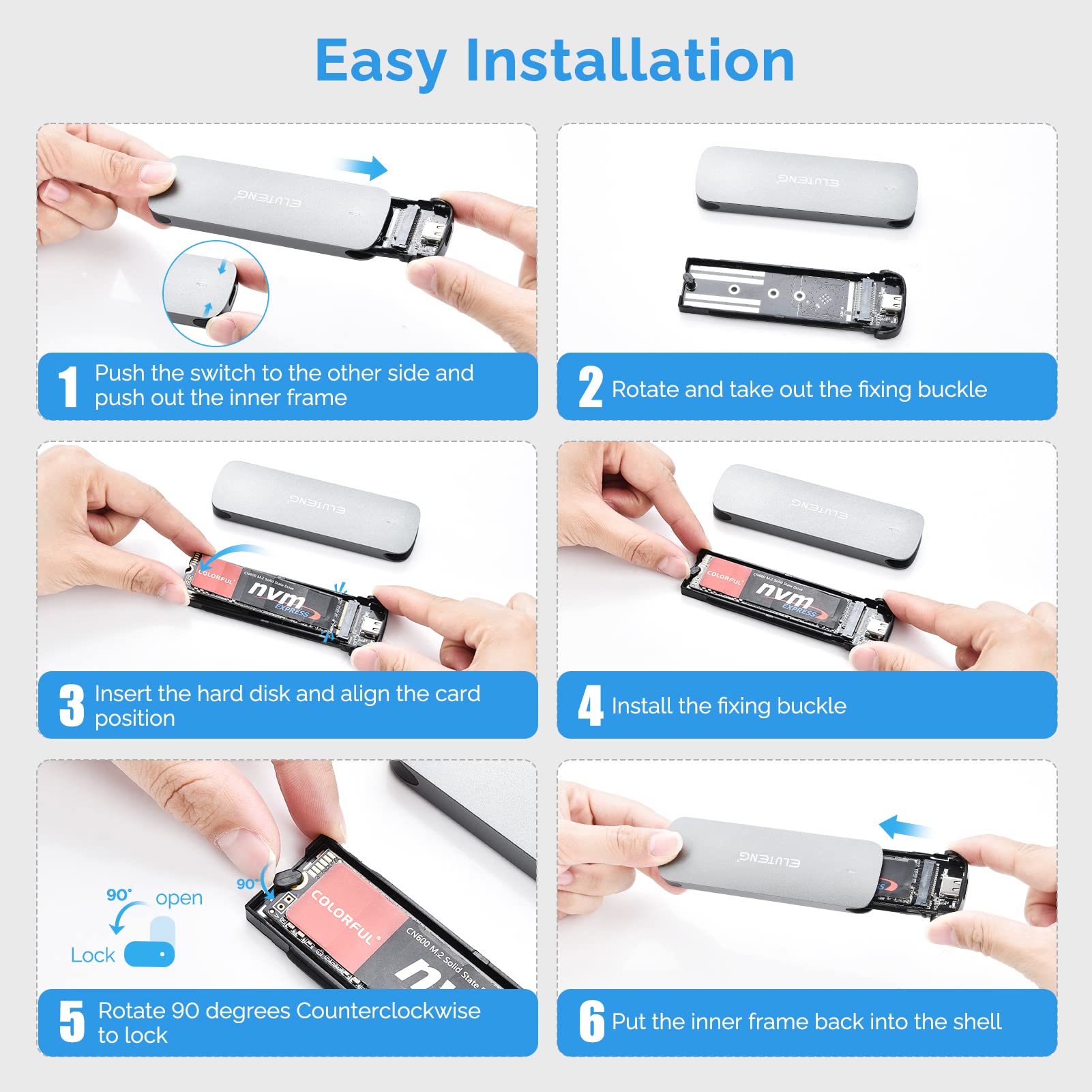 ELUTENG M.2 SSD Enclosure NVME SATA Dual Protocol SSD to USB Adapter Aluminum USB C 3.2 Gen 2 10Gbps PCIe M and B&M Keys External Solid State Drive Case Max 4TB for 2230/ 2242/ 2260/ 2280 SSDs