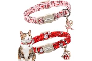 Unique style paws 2 Pack Christmas Kitten Collar Breakaway with Bell&Pendant, Adjustable Safety Elk Christmas Cat Cotton Collar for Girl Boy Cat and Small Pet