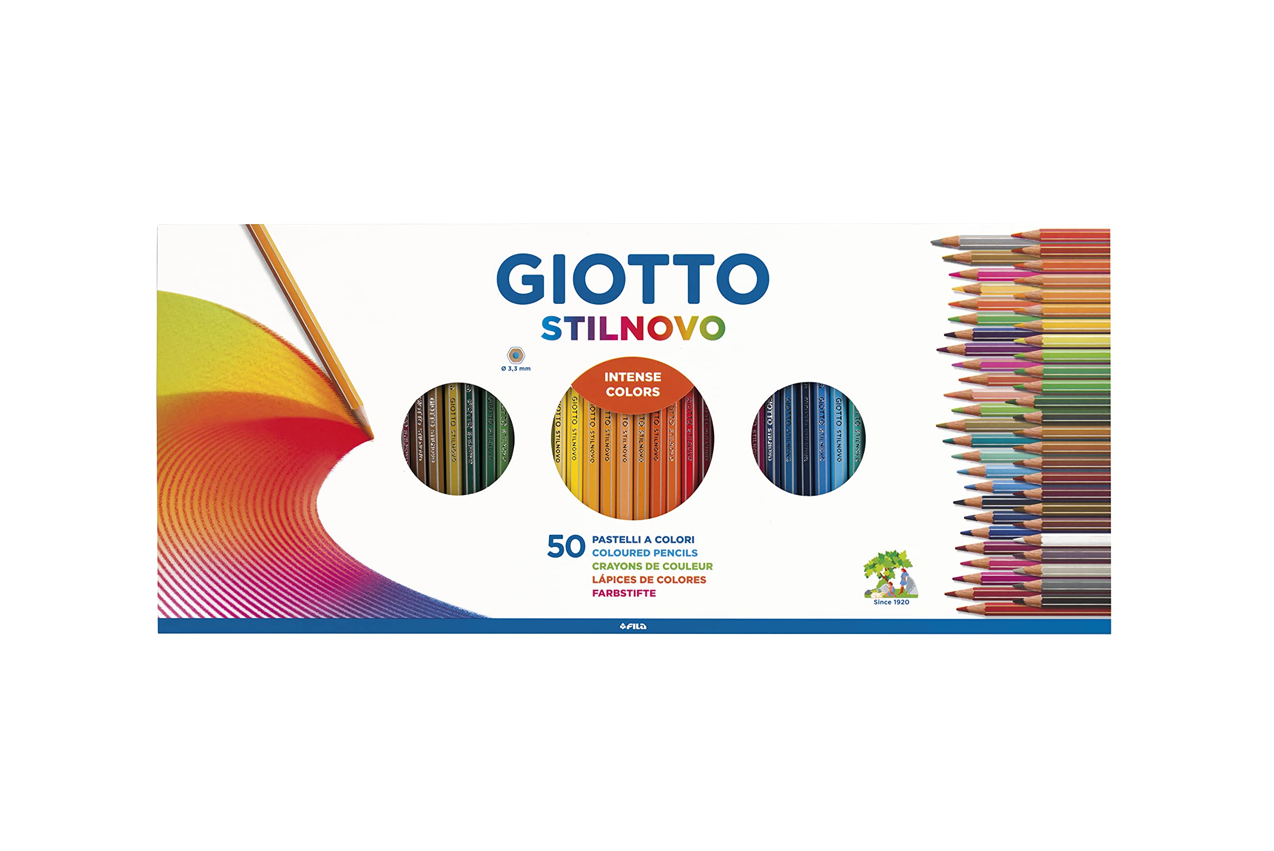 GIOTTO Stilnovo Gift Box with 50 Assorted Coloured Pencils in a Hexagonal Shape, Lead 3.3mm, Ideal for Children