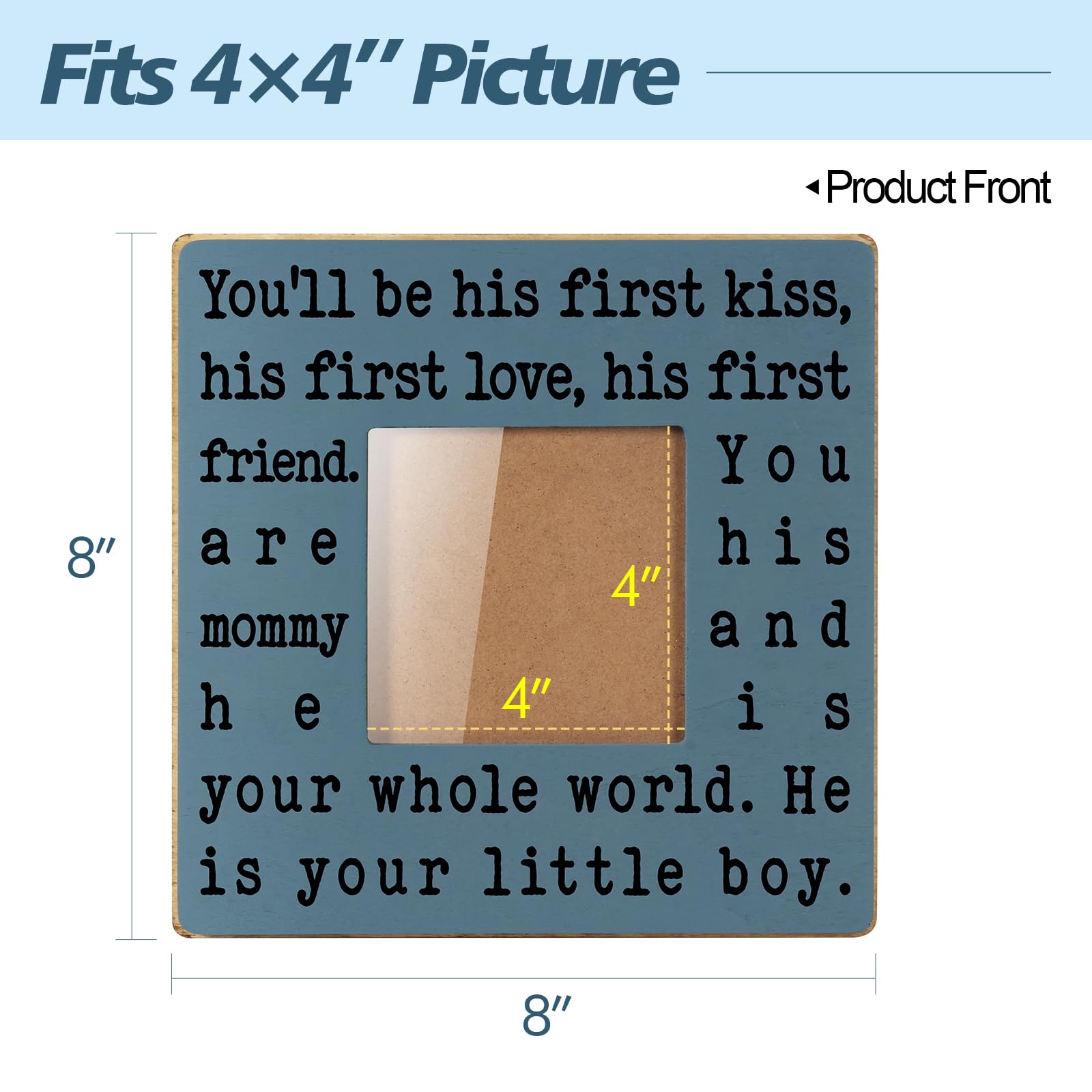 THYGIFTREE New Mom Gifts for Women, Mothers Day Gifts from Son | Boy Mom Picture Frame, Sentimental Birthday Gift for Mom | Fits 4x4 Photo, Rustic Farmhouse Home & Desk Decor