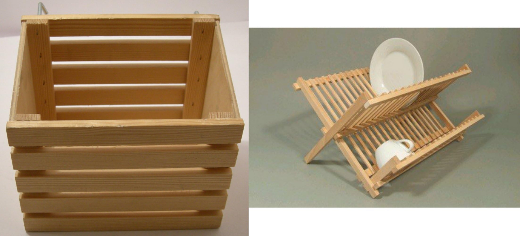 KC Combined Racks 2-Tier Pine wood Dish Drying Rack 35cm: Folding kitchen dish drainer With Hanging cutlery Holder