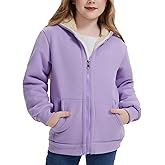 Kissonic Boys Girls Fleece Zip Up Hoodie Jacket Unisex Kids Warm Sherpa Lined Winter Hooded Sweatshirt