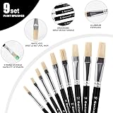 Genixart 9 Pcs Artist Paint Brush Set Flat Natural White Hog Bristle view 4