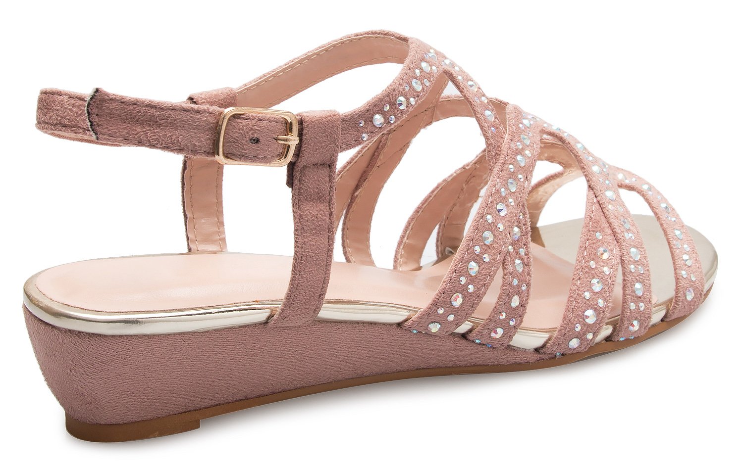 Olivia K Women's Strappy Crisscross Cutout Ankle Strap Buckle Kitten Low Wedge Heel Sandals - Comfortable, Slingback - Image 7