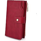 UTO Wallet Women Vegan Leather Wristlet Snap Long Purse Credit Card Holder Elegant Clutch