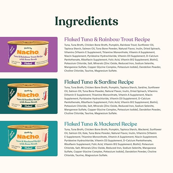 MADE BY NACHO FLAKED FILETS RECIPE IN BONE BROTH, GRAIN-FREE CHEF’S SELECTS WET FOOD FOR CATS BALANCED DIET IN NATURALLY HYDRATING PUMPKIN-INFUSED BROTH (3.0 OZ (PACK OF 12), FLAKED FISH VARIETY PACK)