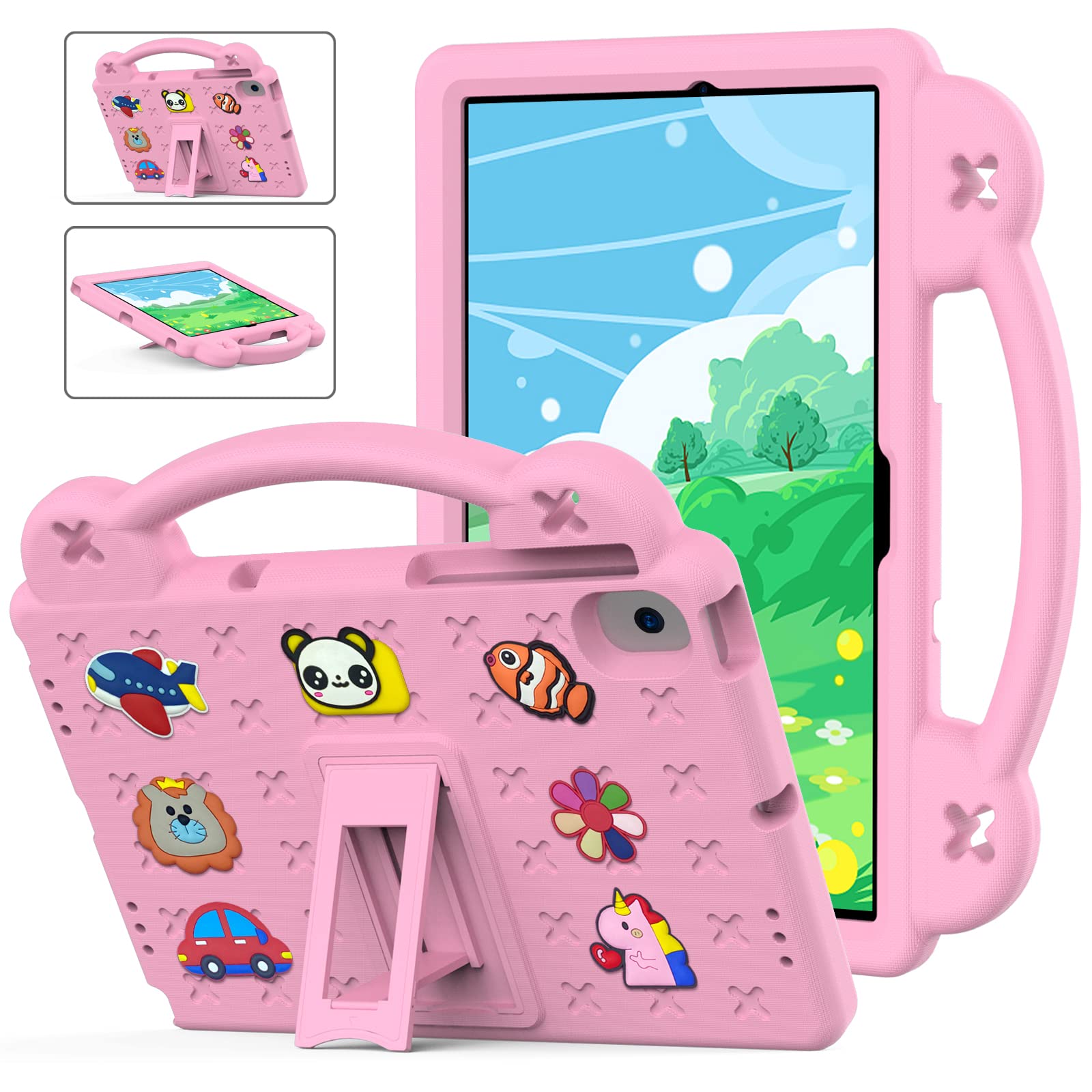 Tablet Case For Nokia T21 T20 (2021 2020) 10.36 Inch Kids Friendly DIY Cartton Cute Doll, Stand with Handle Lightweight EVA Foam Full Body Screen Protection Shockproof Cover Pink