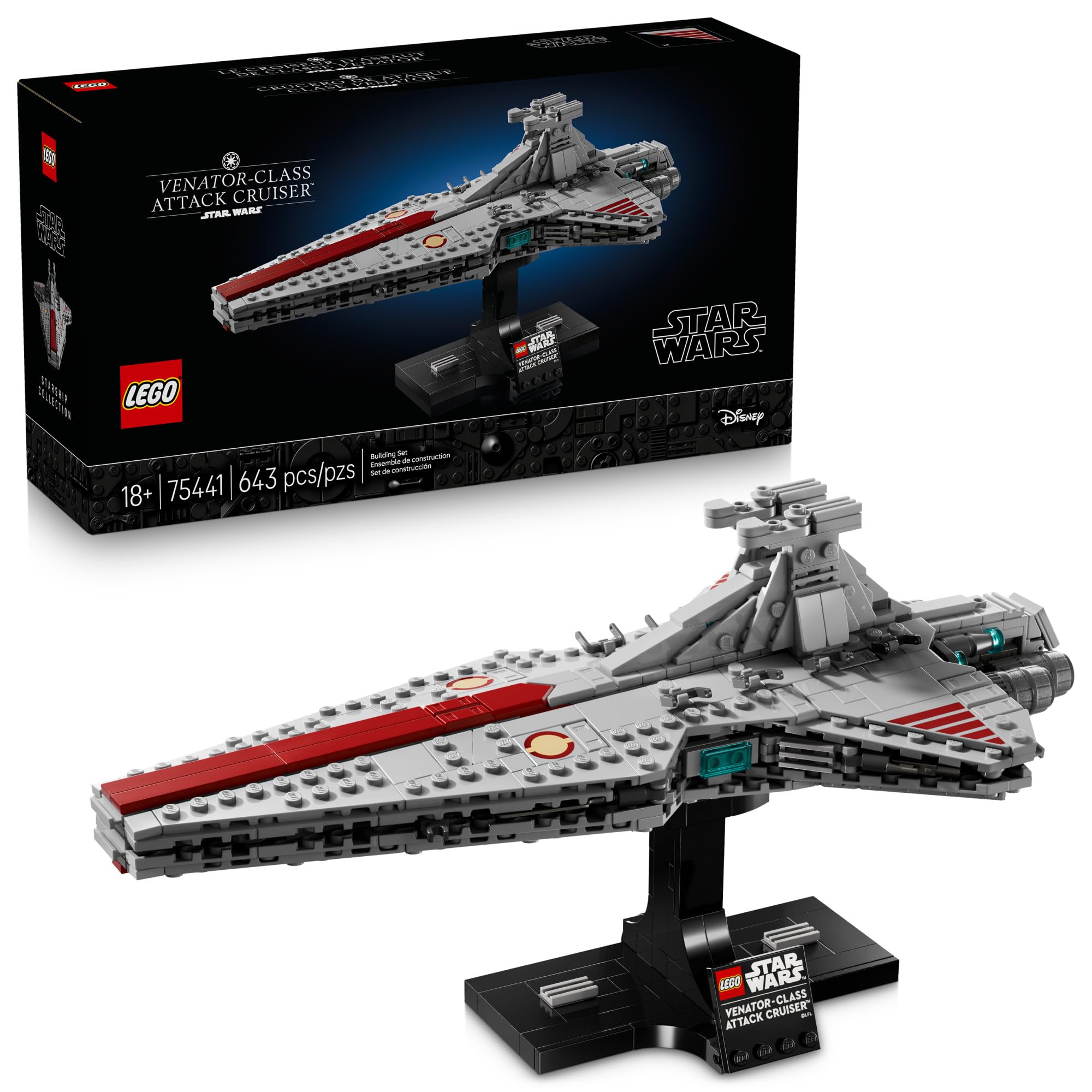 LEGO Star Wars Juego de construcción de crucero de ataque clase Venator para adultos, hombres y mujeres, mayores de 18 años - Película coleccionable y decoración de habitación para oficina, dormitorio o estantería - Idea de regalo para cumpleaños - 75441