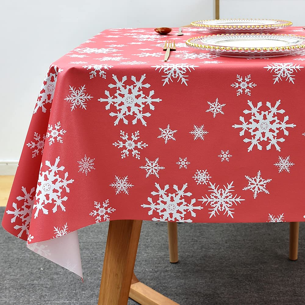 Plenmor Christmas Table Cloth Wipe Clean Christmas Tablecloth Xmas Red PVC Plastic Wipeable Waterproof Square Table Cover Decoration for Festive New Year Kitchen Picnic (137 x 137 cm) — image 1