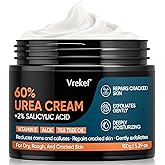 VREKEF Urea Cream 60% Plus Salicylic Acid 2%, Urea Cream 60 Percent for Feet Maximum Strength, Foot Cream for Dry Heels Cracked