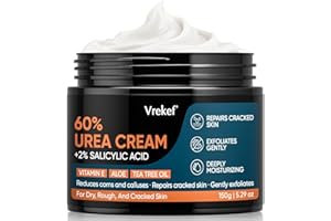 VREKEF Urea Cream 60% Plus Salicylic Acid 2%, Urea Cream 60 Percent for Feet Maximum Strength, Foot Cream for Dry Heels Cracked