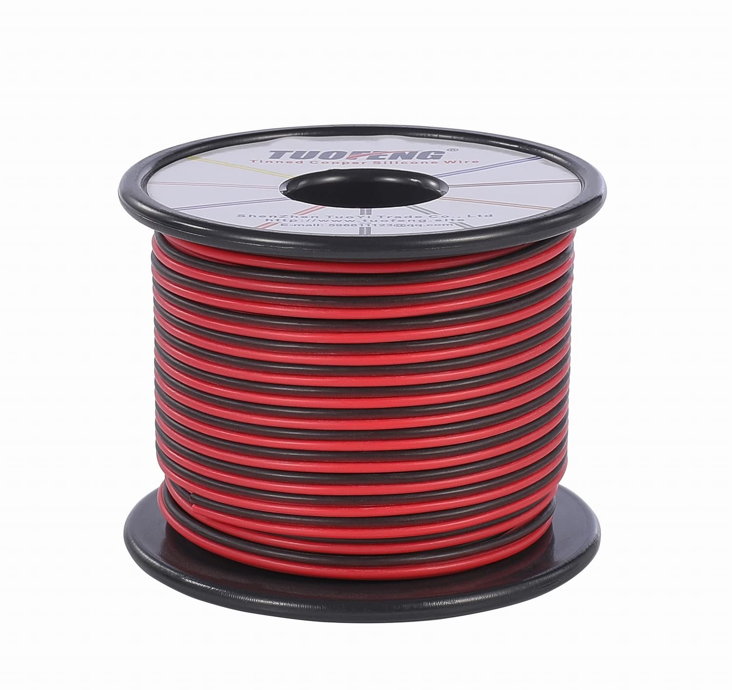 TUOFENG 20awg Silicone Electrical Wire Extension Cable Cord 60 Meter Reel [Black 30 m Red 30 m] 2 Conductor Parallel Wire line Flexible 0.52mm² Hook Up Oxygen Free Strands Tinned Copper Wire