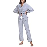 ANLIQI 100% Cotton Pajamas for Women Button Down Pajamas Long Sleeve Top & Pant Sleepwear Loungewear Pj Set with Pockets