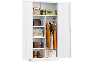 SISESOL White Wardrobe Cabinet with Lock and Hanging Rod,72" Armoire Closet with Shelf,Lockable Storage Locker,Metal Storage Cabinet with Locking Doors,Steel Wardrobe for Home,Bedroom,Office,Employee,Shop