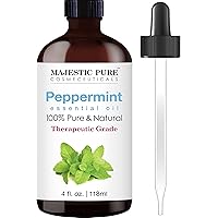 MAJESTIC PURE Peppermint Essential Oil, Therapeutic Grade, Pure and Natural Premium Quality Oil, 4 fl oz