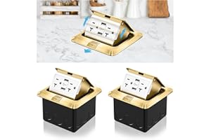 Vagueior Recessed Floor Electrical Outlet Kit,Waterproof Electrical Outlet Covcer Box,Hidden 4.8A USB+20A Tamper-Resistant Receptacle Outlet with Slow Elastic Damping ，ETL Certified,Gold (2 Pack)
