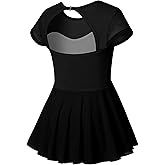 Phineein Short Sleeve Ballet Leotards For Girls - Hollow Back Dance Leotards with Skirt