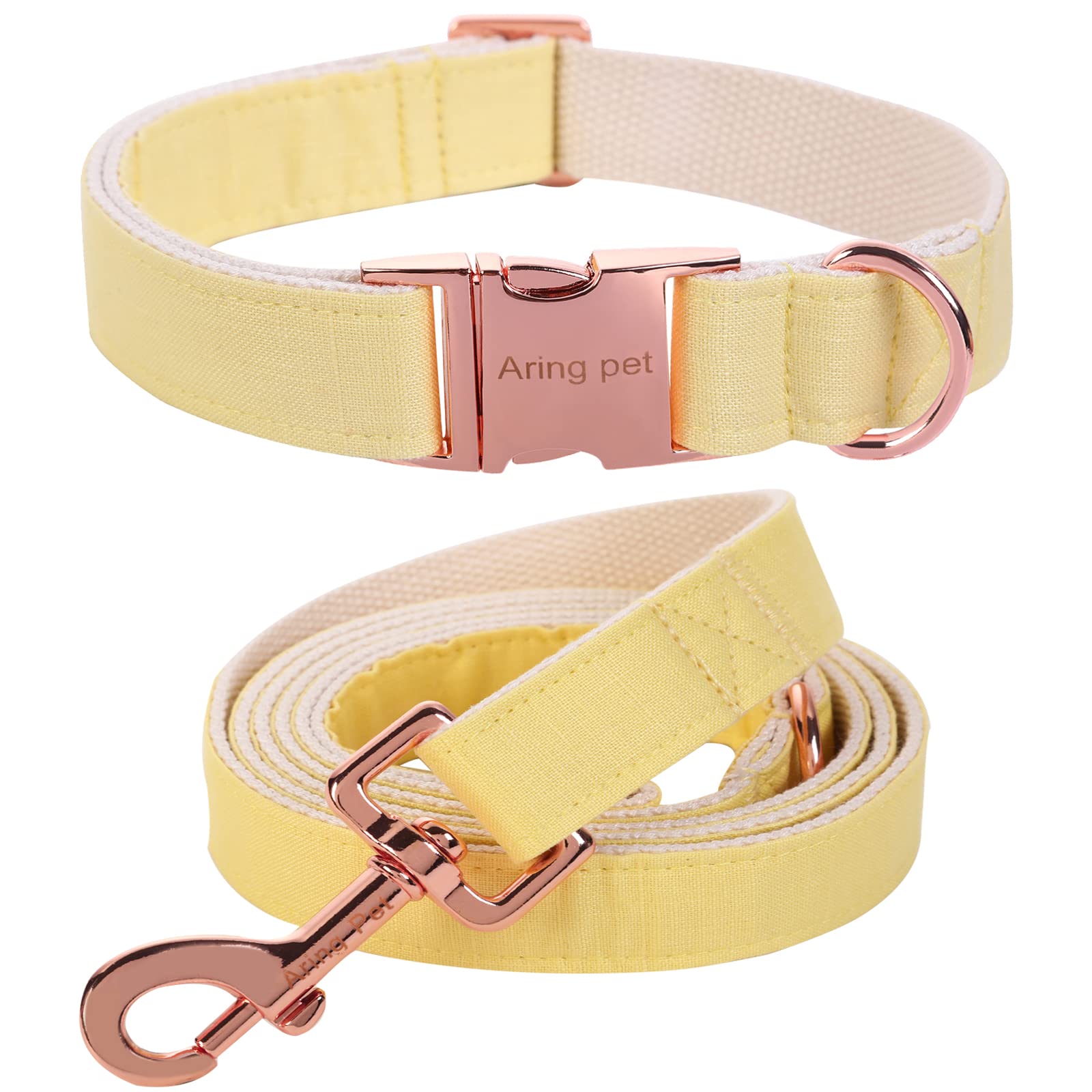 ARING PET Dog Collar and Leash Set, Cotton Dog Collar with Leash, Adjustable Red Dog Leash and Collars with Metal Buckle for Small Medium Large Boy and Girl Dogs