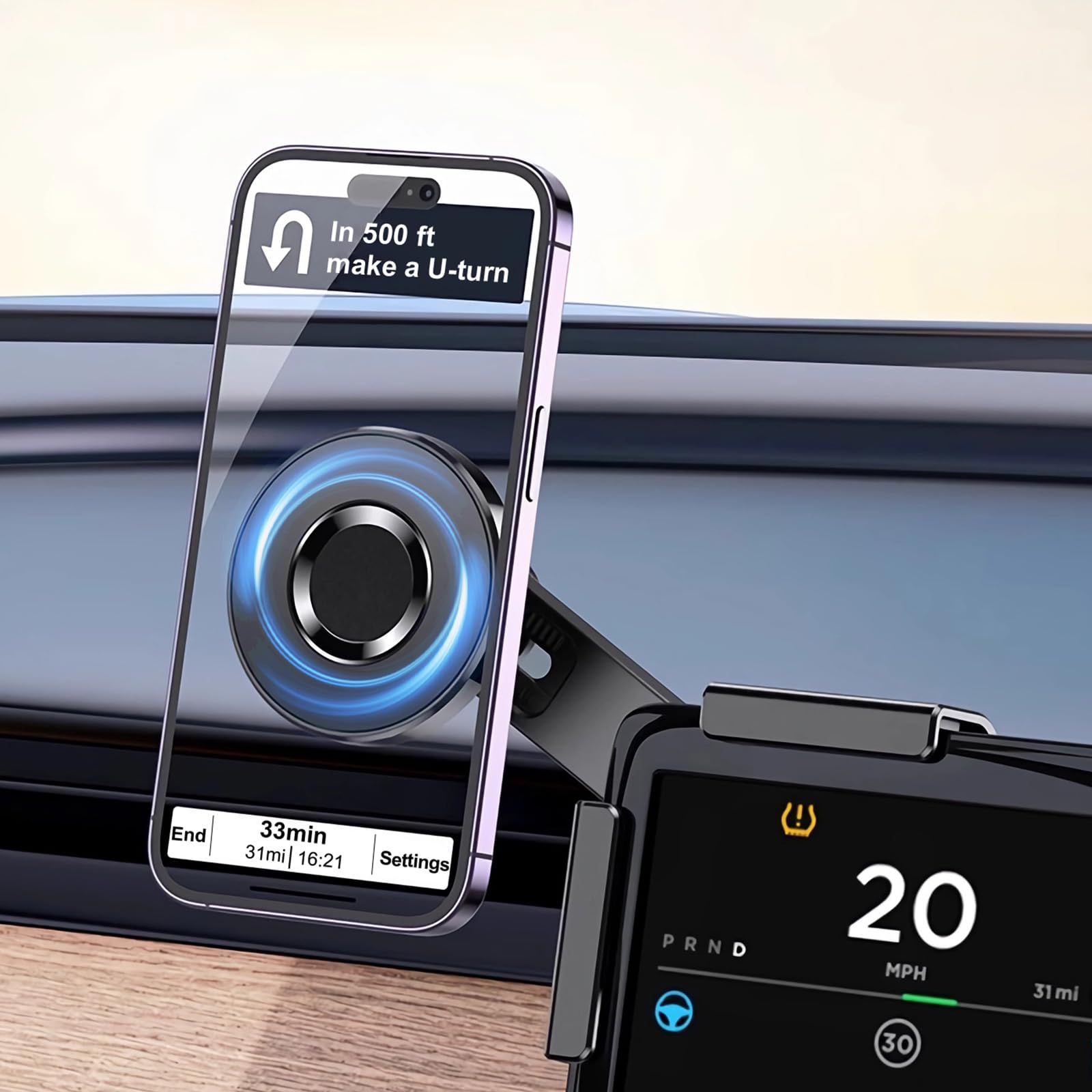 Photo 1 of 1797 Phone Mount Holder fit for Tesla Model 3 Model Y Strong Magnet Clip on Screen Car Navigation Accessories fits Magsafe and Other Phones with Magnetic Ring Rotatable Adjustable