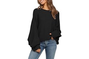 Mafulus Women's Oversized Crewneck Sweater Batwing Puff Long Sleeve Cable Slouchy Pullover Jumper Tops