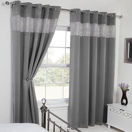 Carla Diamante Eyelet Ring Top Thermal Blackout Curtains Silver