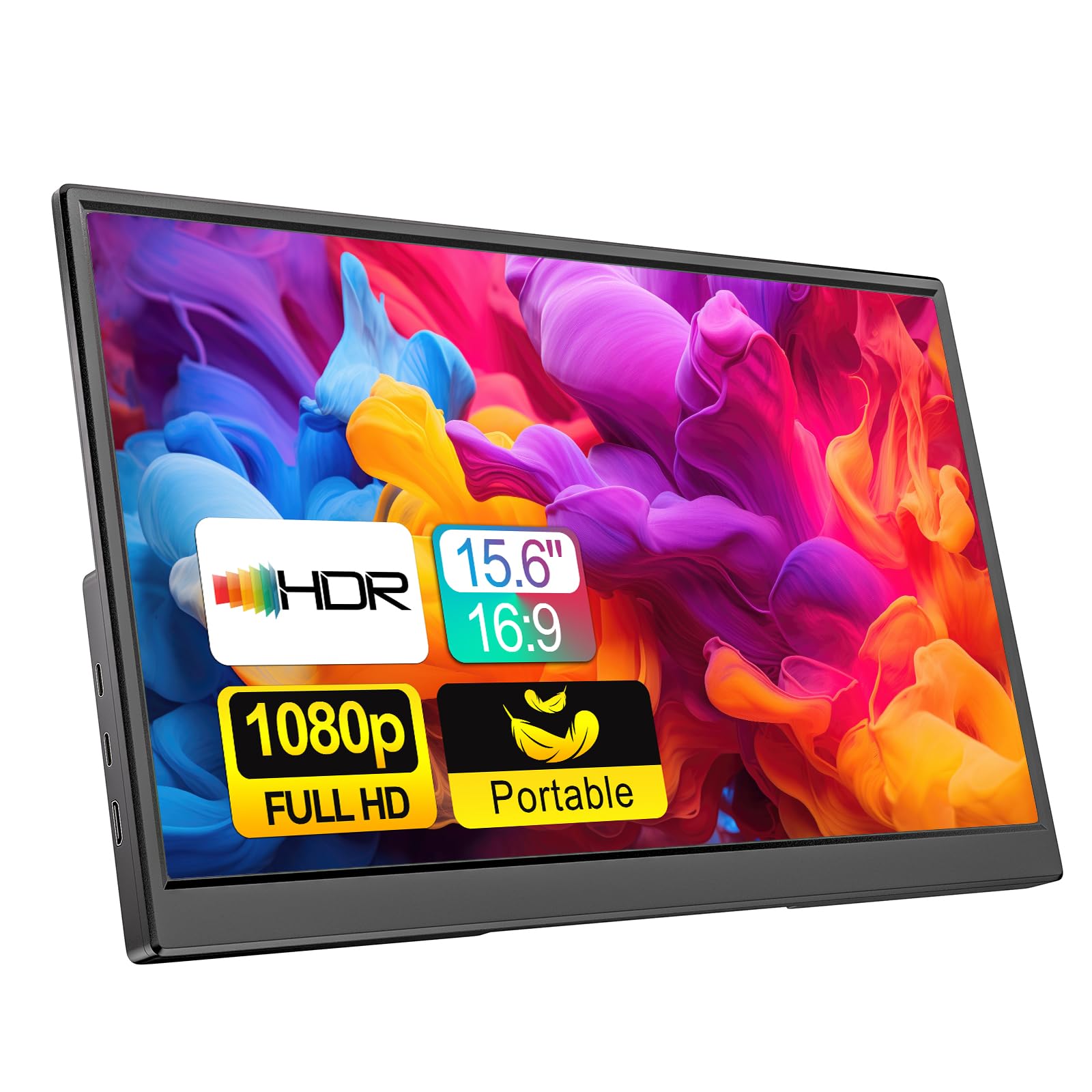 MSCMPOVA Portable Monitor 15.6 Inch 1080P FHD USB-C HDMI Ultra-Slim Travel Monitor with Kickstand & Speakers, IPS Gaming Display Screen Extender for Laptop PC Mac Phone PS Xbox Switch